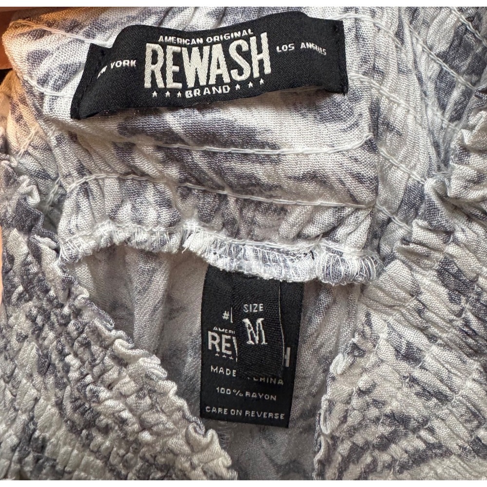 REWASH Pants Blue & White Smocked Waist Wide Leg Resort Beach Vacation Size M - Picture 3 of 4